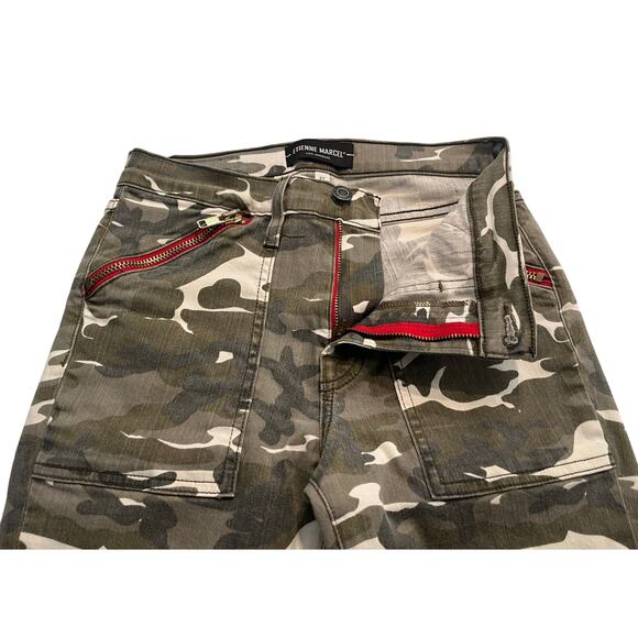 M1-22 ETIENNE MARCEL Women's Jeans Camo Zipper Pockets Green Size 27 - Picture 4 of 9